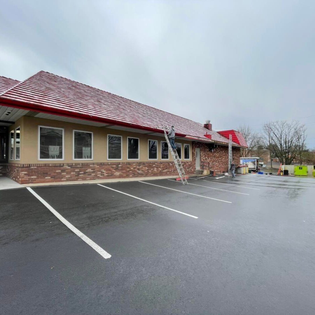 Red roofing on restaurant